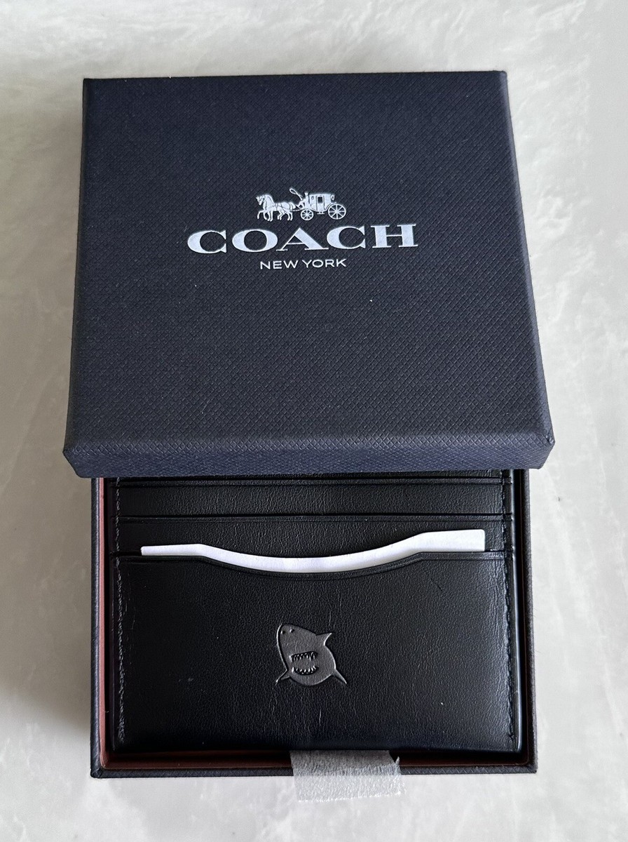 NWT COACH SHARK SHARKY BLACK/SILVER FLAT CARD CASE 39638 GIFT BOX
