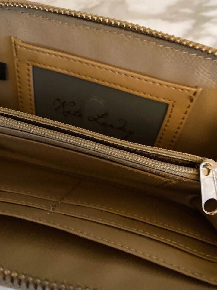 New Kate Landry Color Block Taupe Green Blue Zip Closure Leather Wallet - Image 4 of 4