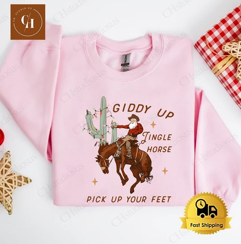 Cowboy Weihnachtspullover, Giddy Up Jingle Horse Pick Up Your Feet, Howdy Country - Bild 4 von 9