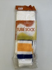 VTG 80's White/Royal /Yellow Tube Socks 10-15 NOS New in Package Acrylic Nylon