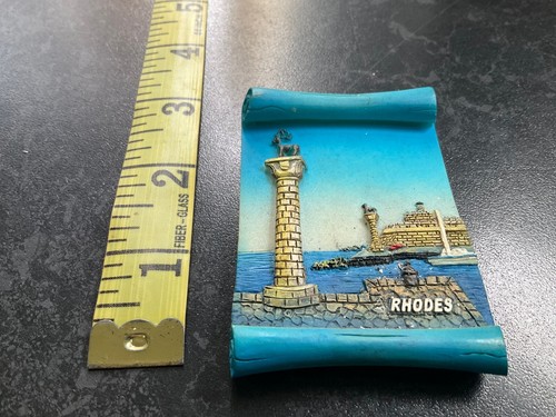 Rhodos Kühlschrankmagnet Hirsch Statue auf Schriftrolle - altes Sammlerstück