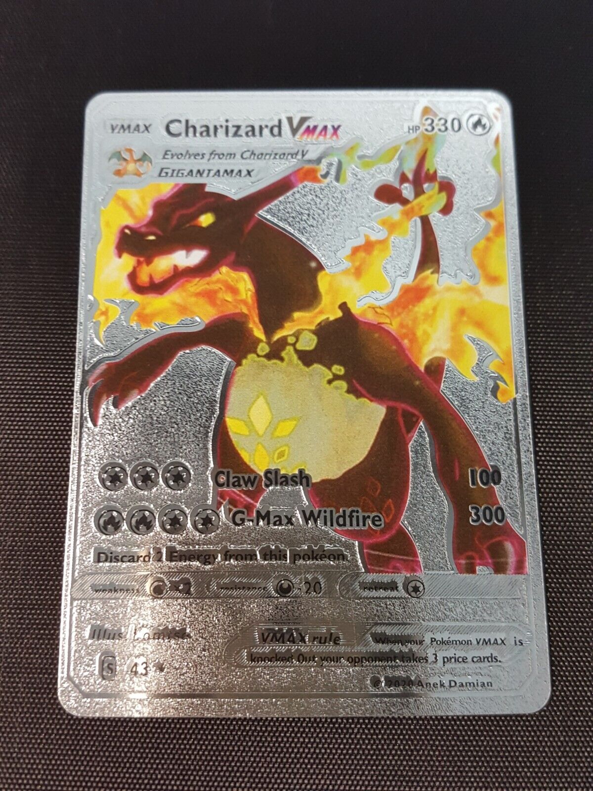 54+1 Cartes Pokemon Charizard Vmax en Métal Plaqué Or, Dracaufeu