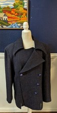 VTG Lily Taylor New York Paris Blue Tweed Coat Double Button Sz PLUS 20 XXXL