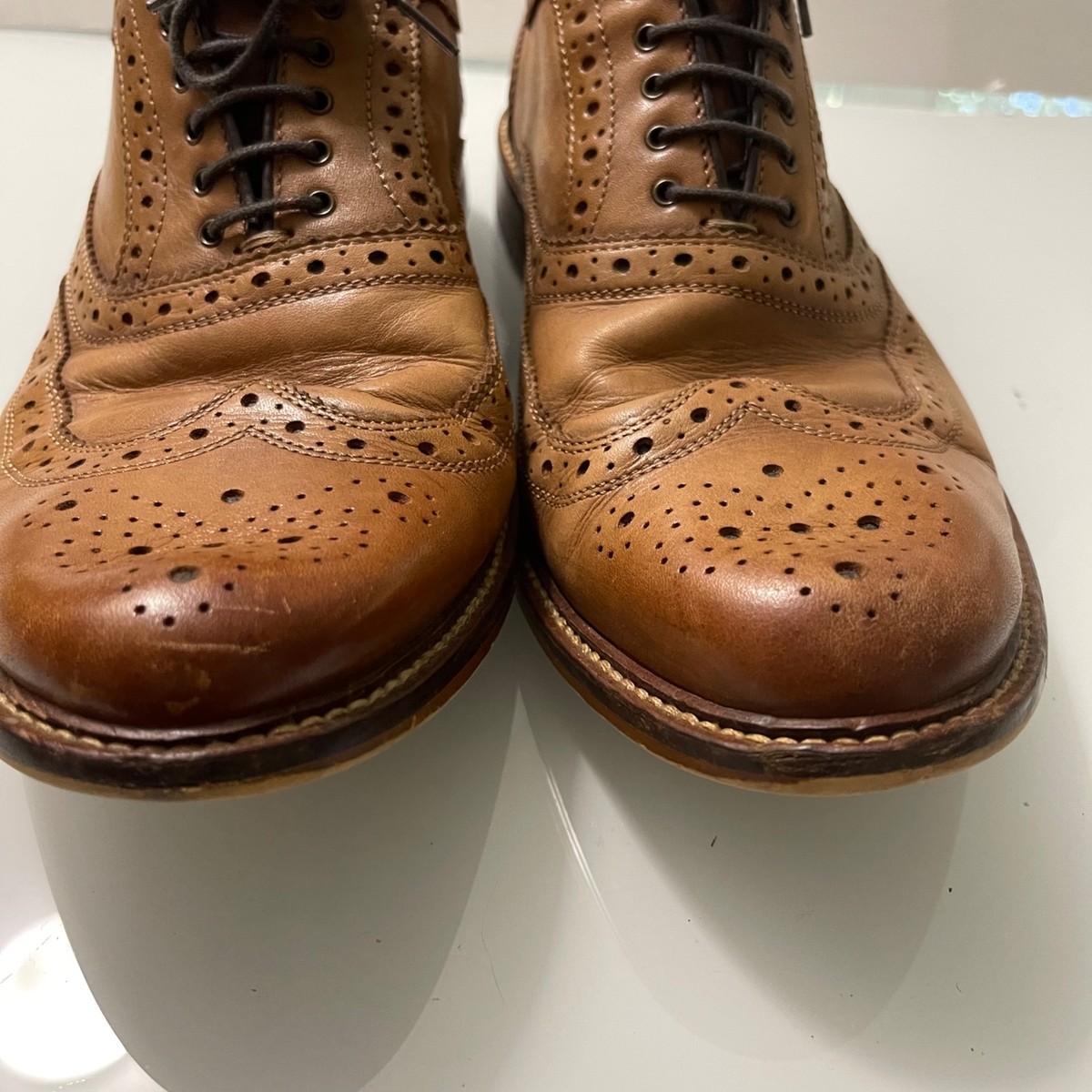 Aston Grey Mens Brown Leather Boyle Wingtip Oxford Lace Up  display picture 1