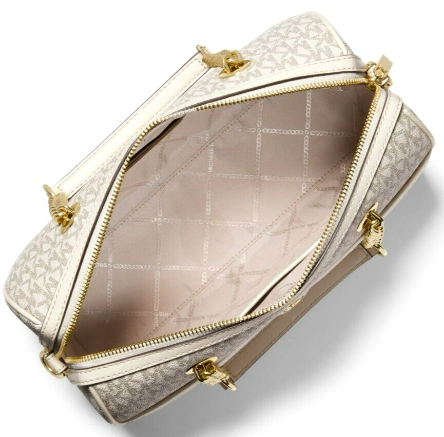 🌞MICHAEL KORS BLAIRE VANILLA LOGO GOLD CHAIN MEDIUM DUFFLE