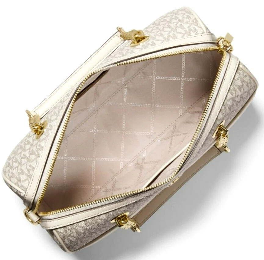 BORSA A TRACOLLA MICHAEL KORS BLAIRE LOGO VANIGLIA ORO CATENA BORSONE MEDIO NUOVA CON ETICHETTE!