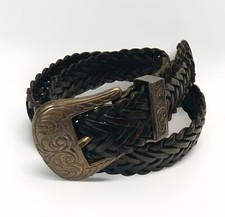 Vintage Jenny And The Boys Braided Woven Black Leather Belt Western 5-4918 Sz M