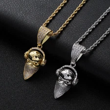 Hip Hop Jewelry Cool Men Bling Pendant Necklace CZ Gold Fill Rapper Accessories