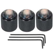 Guitar Bass Dome Knobs Black Shell Top 6mm Black Metal Volume Tone Control 3Pcs