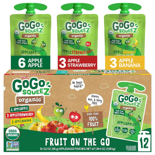 Organic Applesauce and Fruit Puree, Variety Pack, Apple, Strawberry & Banana, 3.
