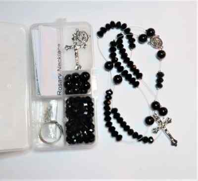 Rosary Kit Rosary Bead Crystal Pearl BLACK Glass Bead Rosary DIY Kit Catholic