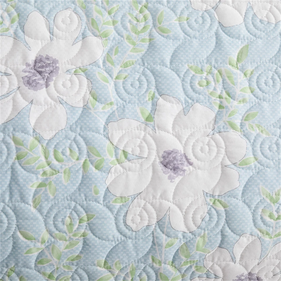 Flowers Blue Patchwork Quilt Bedspread Coverlet Throw Rug Queen/King 100% Cotton - Image 4 of 4