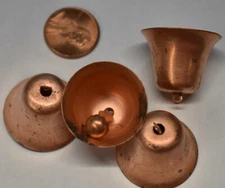 VINTAGE 4 COPPER PLATED METAL BELLS WORKS • 1 inch tall