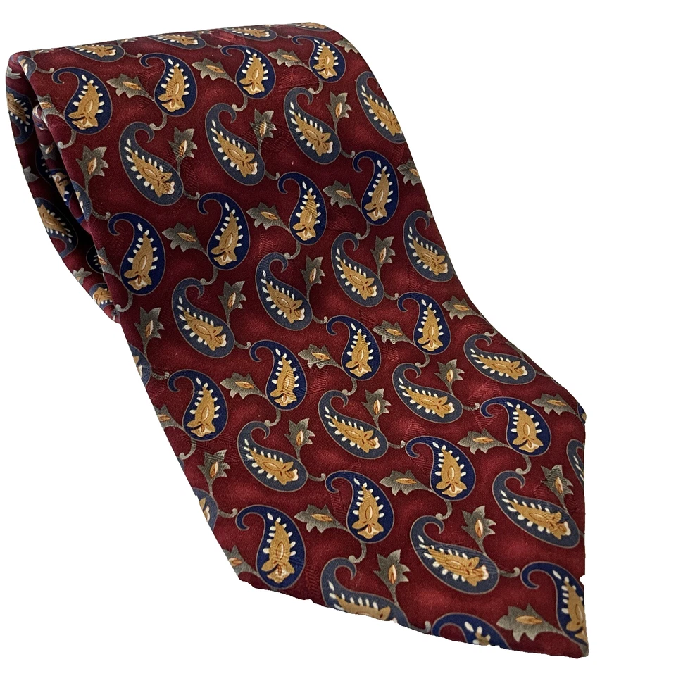 Corbata XMI Nordstrom Roja Clásica Completa Seda 59 pulgadas de largo x 3,5 pulgadas EE. UU. Azul Dorado Paisley Foto 2 de 4