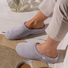 Totes Womens Slippers Grey Adults Ladies Mule Memory Foam Popcorn Terry SIZE