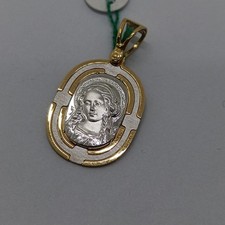 CIONDOLO MEDAGLIA SACRA MADONNA IN ORO BIANCO E GIALLO 18KT  2,35 GRAMMI (2840)