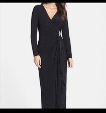 Lauren Ralph Lauren Black Ruched Evening Gown Long Sleeve Maxi Dress Size 12