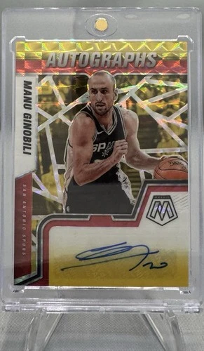 Manu Ginobili Autographs 2021-2022 Mosaic Choice Fusion Red And Yellow Prizm