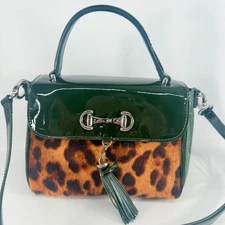 My Flat In London Green And Leopard Print Crossbody Handbag Cheetah Purse