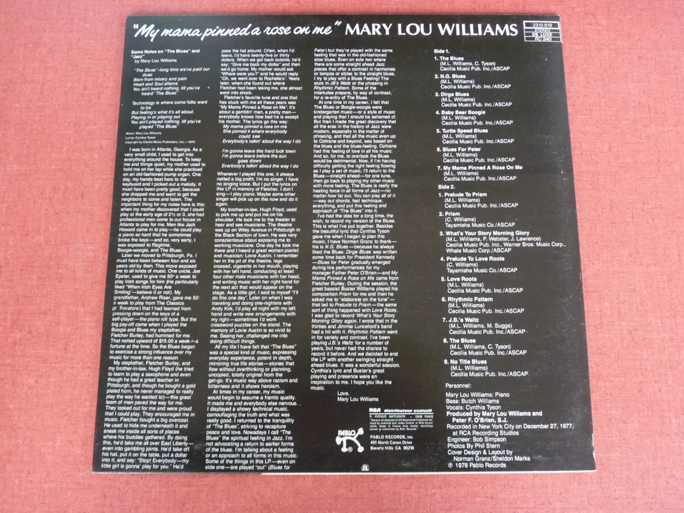 MARY LOU WILLIAMS - My Mama Pinned A Rose On Me - Pablo - Rare LP Jazz vinyle 33 - Photo 3/4