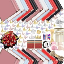 311Pcs Flower Wrapping Paper Kit with 100 Sheets Waterproof Floral Wrapping P...