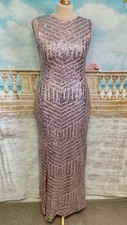 Maxi Evening Dress 16 18 Pink Silver Sequin Quiz Gatsby Stretch 1920s Pencil Geo