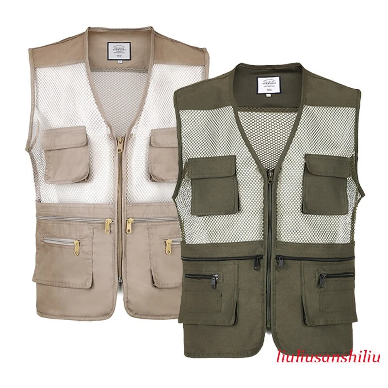 Men Multi Pockets Mesh Vest Sleeveless Fishing Hunting Sport Travel Work XL-5XL