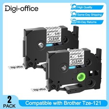2PK Compatible with Brother P-Touch TZe-121 TZ121 Black on Clear Label Tape 9mm