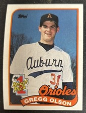 1989 Topps Gregg Olson #1 Draft Pick Baseball Rookie Card RC #161 Orioles VG O/C. rookie card picture
