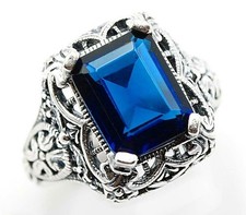 4CT Treated Blue Sapphire 925 Solid Sterling Silver Filigree Ring Sz 7 XB1-8