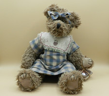 Vtg Unbranded 12" Brown Jointed Stuffed Plush Bear w/Blue Checkered Dress