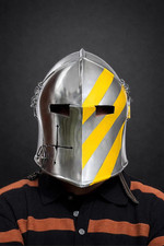 Handmade Steel Crusader Helmet Yellow Stripe Templar Knight Armor