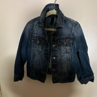 Benetton Jeans Girls Denim Jacket XXS 3-4 Blue Button Basic Collared Pockets