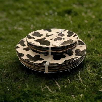 8 pc Cow Print dinner & side plates set for four market square brand ceramic 