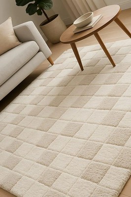 Handmade Tufted Wool Rug: Modern  Cream Beige Carpet Bohemian Rugs