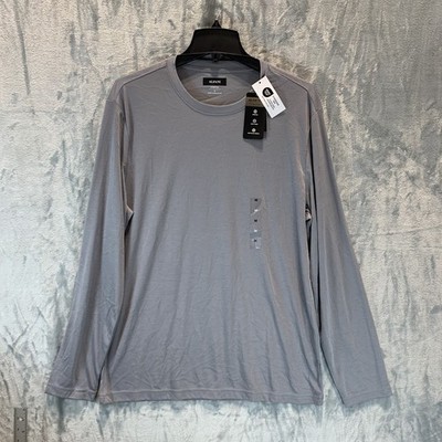 Alfani Men's T Shirt M Gray Long Sleeve Stretch Crew Neck Alfatech Performance