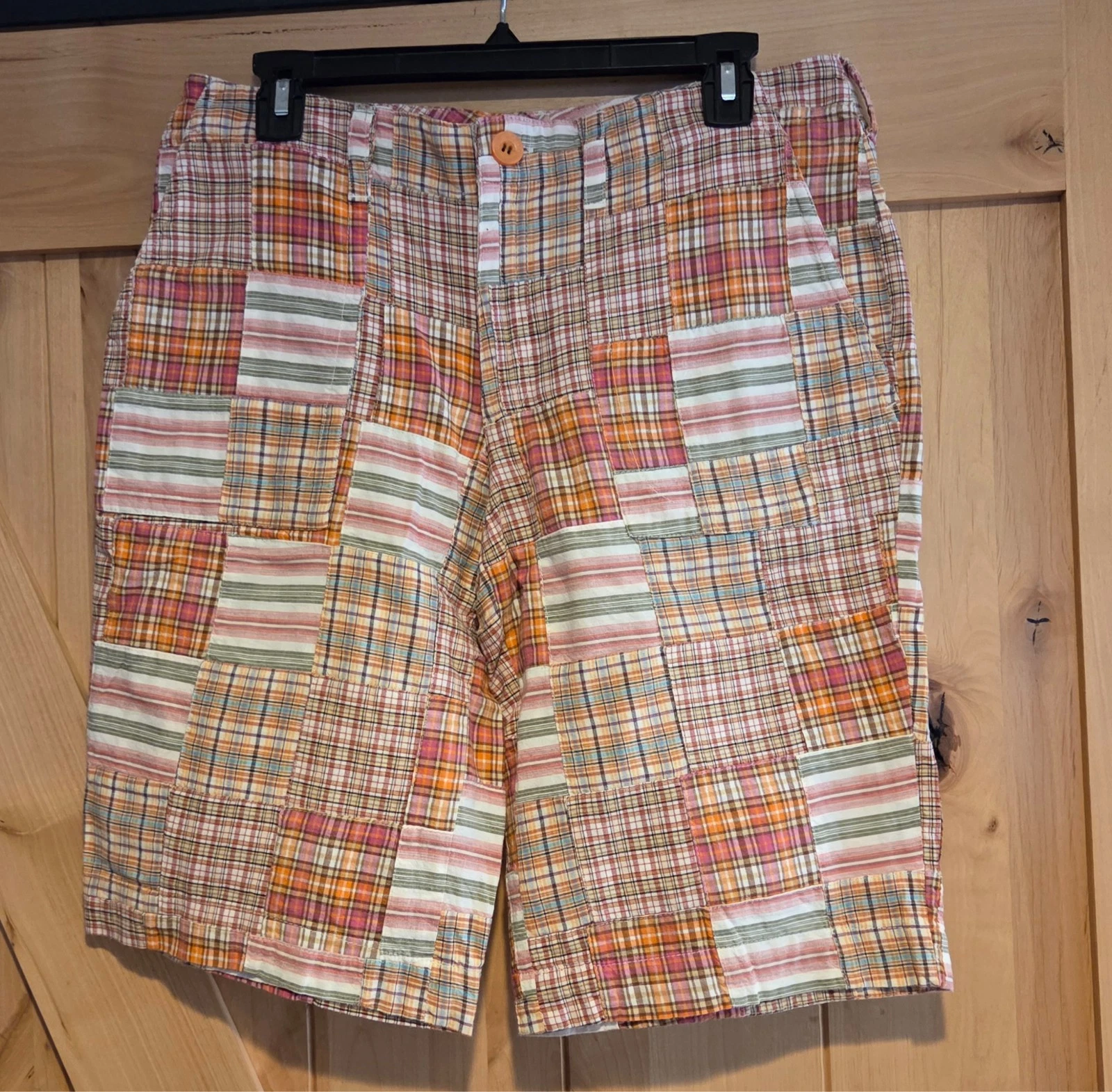 For the Republic Womens Size 10 Orange Madras Plaid Shorts Cotton