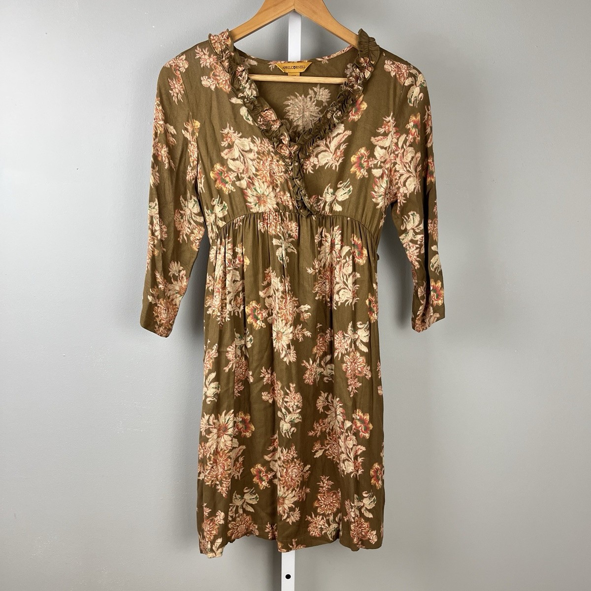 April Cornell Dress Womens XXS Tan Floral Print Cottage Boho Western - Main Image