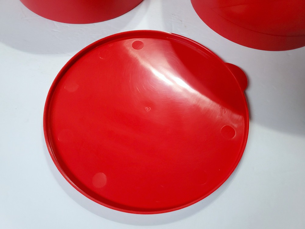 3 Pc COLANDER GREASE STRAINER W/Handle & Container Catch Bowl With Lid Set RED