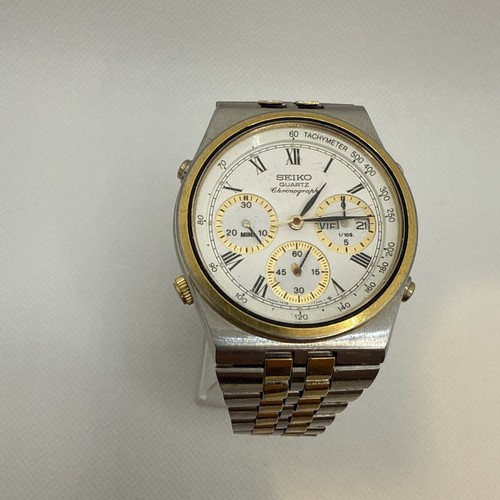 Vintage Seiko Gent's 1980s Chronograph Quartz 7A38 728A Jubilee Strap Gold Tone