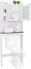 Over The Toilet Storage Cabinet Bathroom w/Glass Door  Adjustable Shelves White