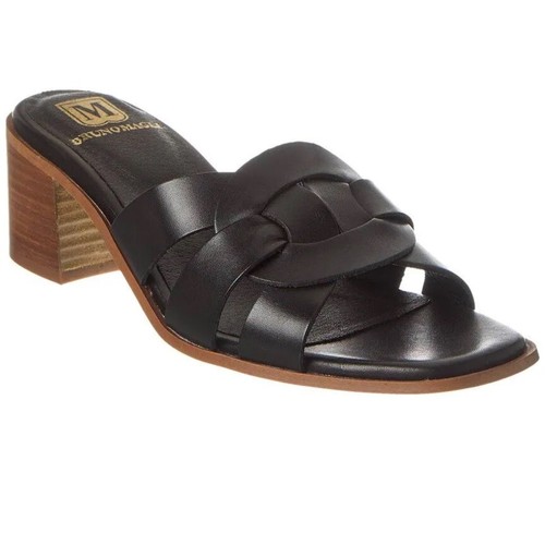 M by Bruno Magli Aria Black Leather Slip On Block Heel Sandals 9.5 (39.5)