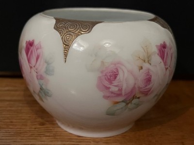 Antike Royal Bayreuth Bavaria Schale mit rosa Rosen & Blattgold, nummeriert, gestempelt