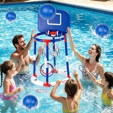 Floating Pool Basketball Hoop with Backboard Inflatable Adjustable Hoop for Kids
