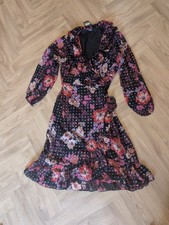 BNWT Simply Be Black Floral Glitter Foil Wrap Dress UK 16 | Wedding races