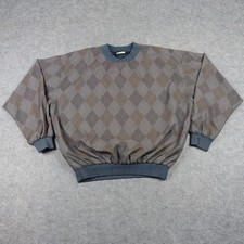 VINTAGE Roche Jacket Mens XL Brown Argyle Windbreaker Pullover Golf Preppy VTG