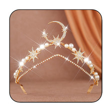 Moon Crown Headpiece Goddess Star Tiara Headband Gold Celestial Headpiece for Wo