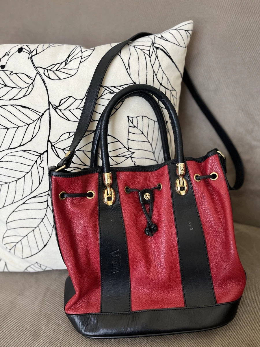 Valentina Two-Tone Red & Black Leather Bucket Bag Valentina Two Tone Red British Tan Bucket Crossbody Bag - Etsy main image 2