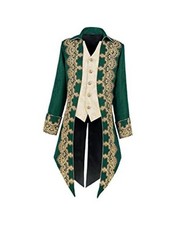 Men Steampunk Medieval Jacket Gothic Victorian Frock Coat Uniform Small Green