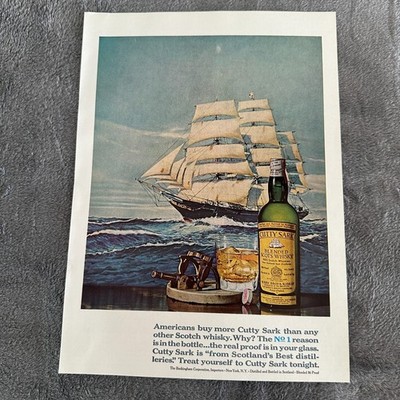 Cutty Sark Scotch Whisky Ship Nautical Scene Vintage Liquor Advertising Ad 1968